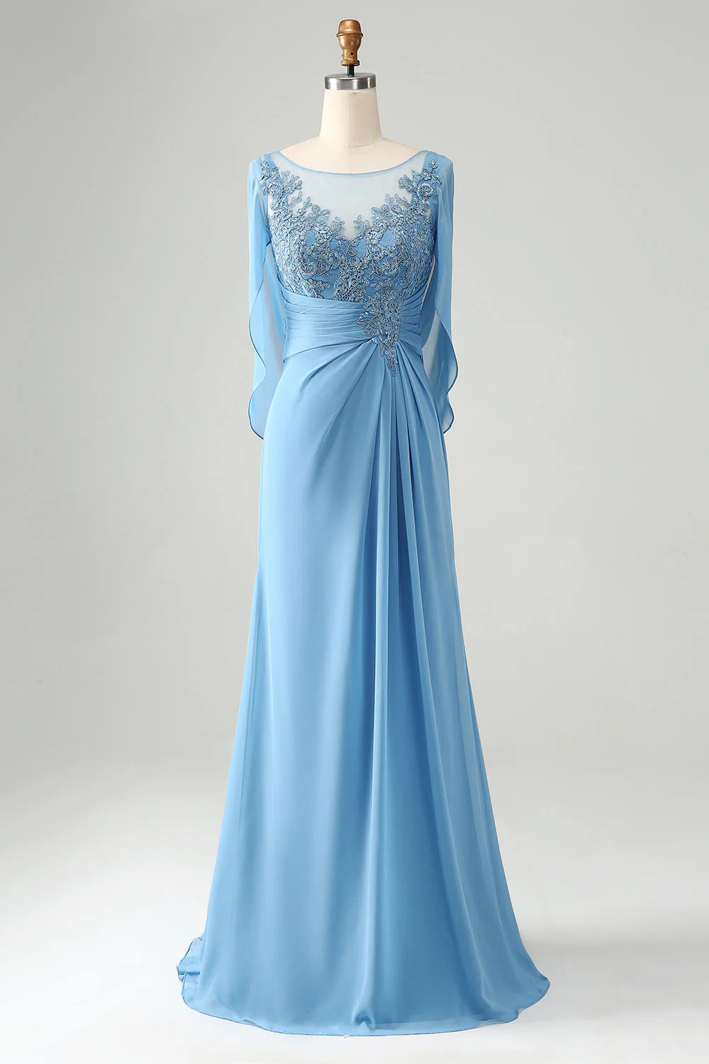 Robe sirène pour mère de la mariée avec appliques perlées et châle